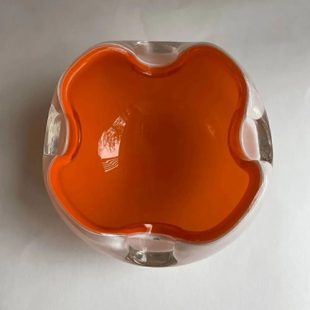 1950s Mid-Century Modern Orange Murano Art Glass Bowl